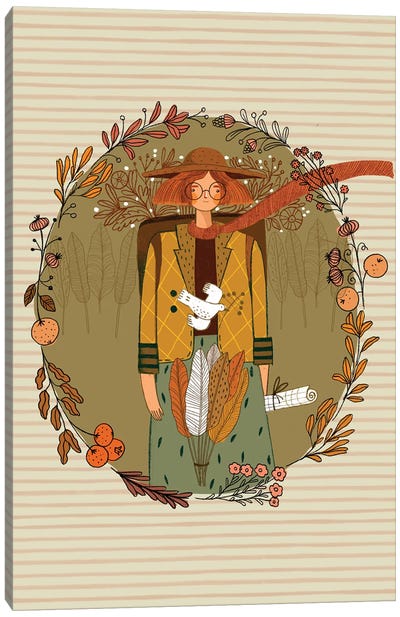 The Woman And The Wilderness Canvas Art Print - Orange Art