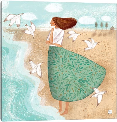 Whispering Shores II Canvas Art Print - Gull & Seagull Art