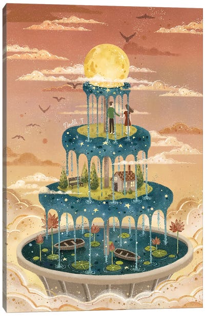 Moonlit Fountain Canvas Art Print - Noelle. T