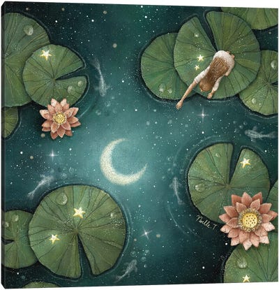 The Lotus Moonlight Canvas Art Print - Water Lilies Collection