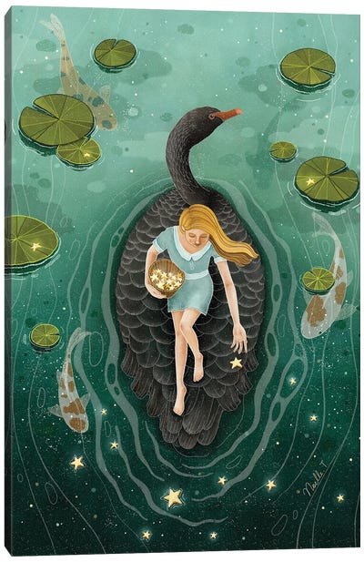 Upon The Black Swan Canvas Art Print - Swan Art