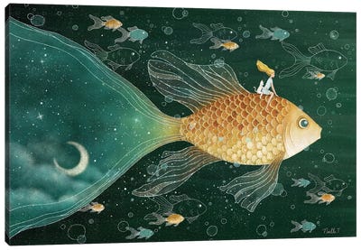 Riding Through The Night Sky Canvas Art Print - Fish Art