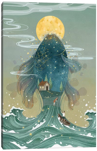 Waves Under The Moon Canvas Art Print - Noelle. T