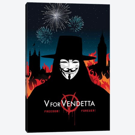 V For Vendetta Movie Art Canvas Print #NOJ105} by 2Toastdesign Canvas Wall Art