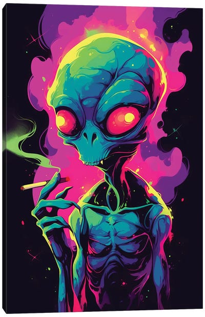 Psychedelic Alien Canvas Art Print - Alien Art