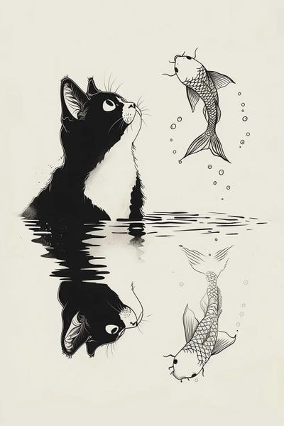 Fine Art Print: Cat And Koi by 2Toastdesign