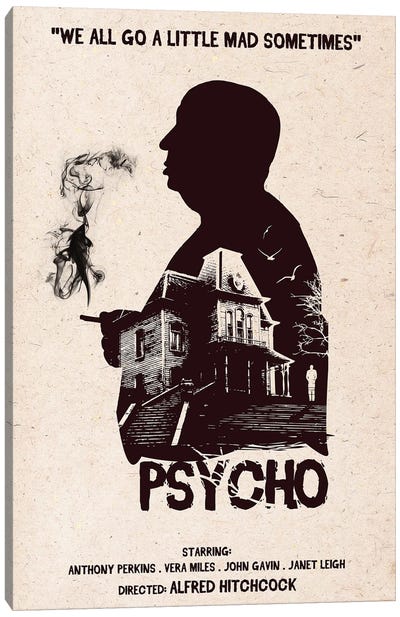 Hitchcock Psycho Movie Art Canvas Art Print - Thriller Movie Art