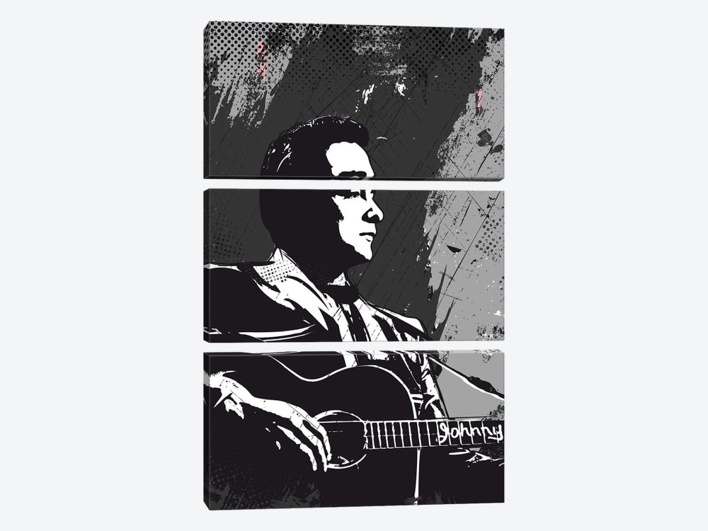Johnny Cash Bw Art by 2Toastdesign 3-piece Canvas Wall Art