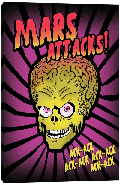 Mars Attacks Movie Art Canvas Art Print - Science Fiction Movie Art