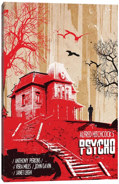 Psycho Movie Art Canvas Art Print - Thriller Movie Art