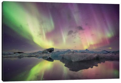 Aurora Borealis, Jokulsarlon, Vatnajokull National Park Canvas Art Print - Aurora Borealis Art