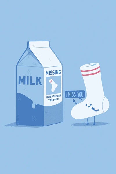 Adorable Anthropomorphism: Missing Sock by Naolito