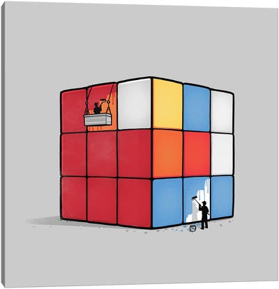 Solving The Cube Canvas Art Print - Rubik's Cube