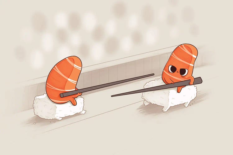 Sushi Jousting by Naolito wall art