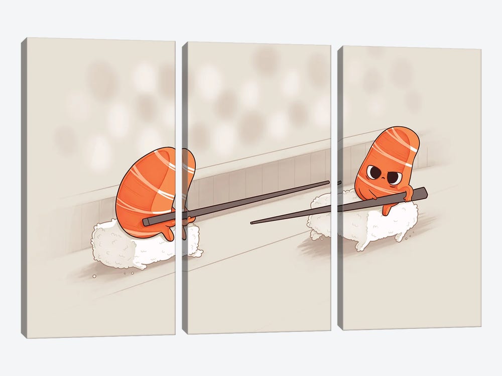Sushi Jousting by Naolito 3-piece Canvas Art Print