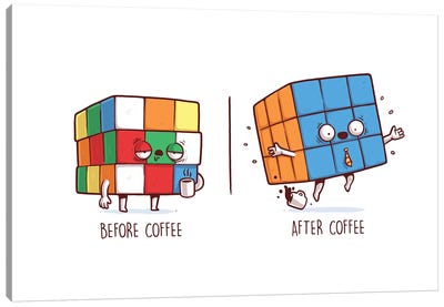 Before After Coffee - Rubik Canvas Art Print - Adorable Anthropomorphism