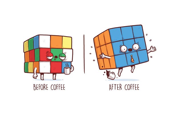 Adorable Anthropomorphism: Before After Coffee - Rubik by Naolito