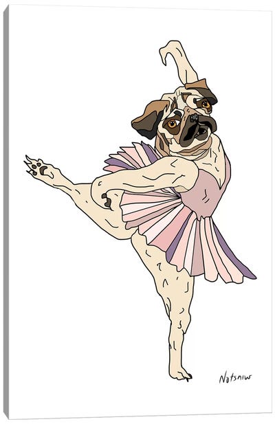 Dog Ballerina Tutu, Pug Canvas Art Print - Notsniw Art