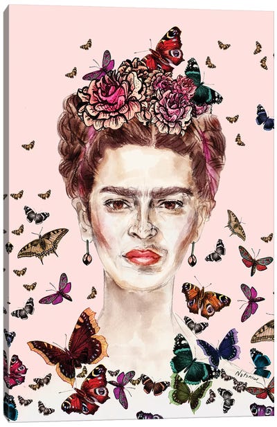 Frida Kahlo Flowers Butterflies Canvas Art Print - Notsniw Art