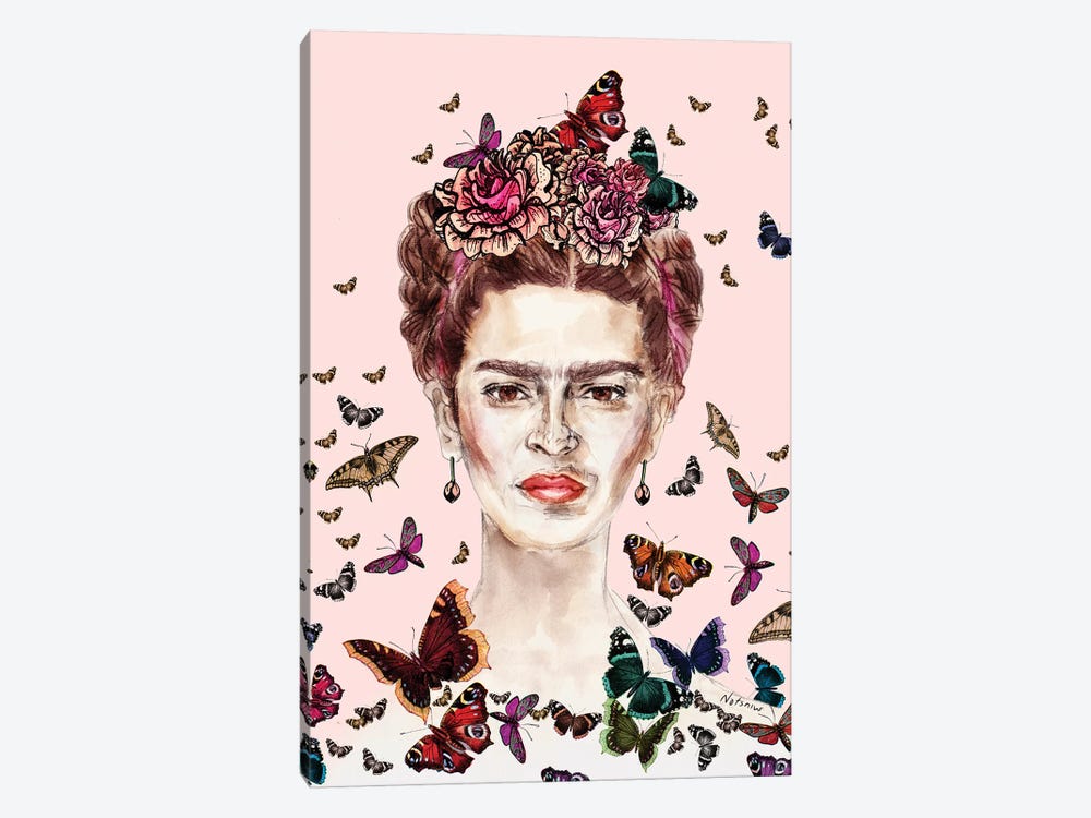 Frida Kahlo Flowers Butterflies by Notsniw Art 1-piece Canvas Art