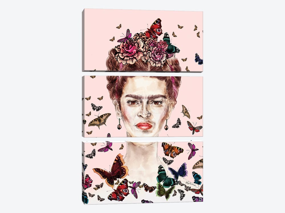 Frida Kahlo Flowers Butterflies by Notsniw Art 3-piece Canvas Artwork