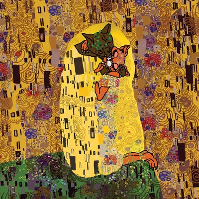 Klimt's "Feline Kiss" by Notsniw Art canvas print