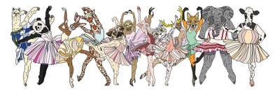 Animal Hipster Ballerinas by Notsniw Art multi panel art