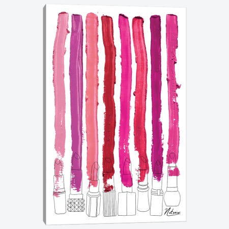 Lipstick Stripes Floral Fuschia Red Canvas Print #NOT30} by Notsniw Art Canvas Art Print