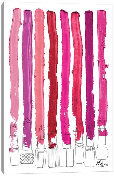 Lipstick Stripes Floral Fuschia Red Canvas Art Print - Make-Up Art
