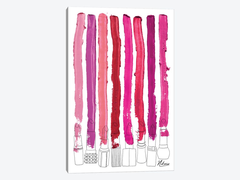 Lipstick Stripes Floral Fuschia Red by Notsniw Art 1-piece Canvas Print