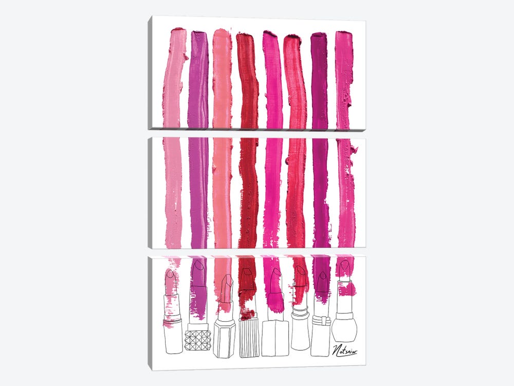 Lipstick Stripes Floral Fuschia Red by Notsniw Art 3-piece Canvas Art Print