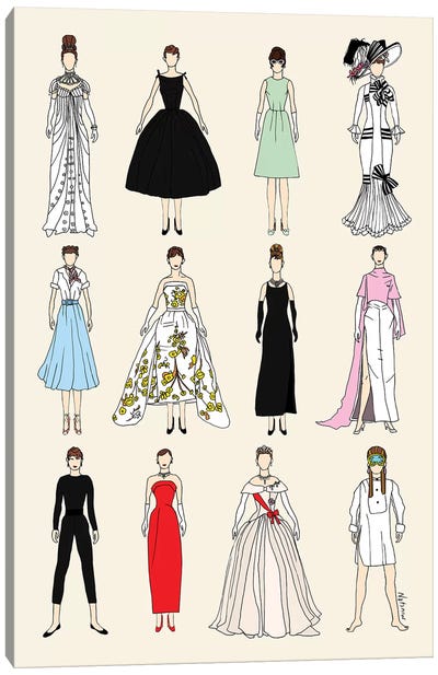 The Many Outfits Of Audrey Canvas Art Print - Classic Movie Art
