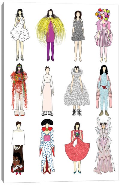 The Many Outfits Of Bjork Canvas Art Print - Notsniw Art
