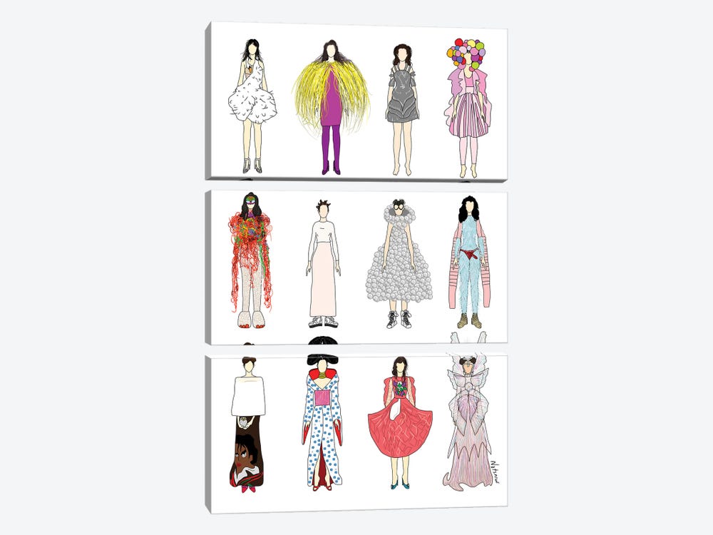 The Many Outfits Of Bjork by Notsniw Art 3-piece Canvas Print