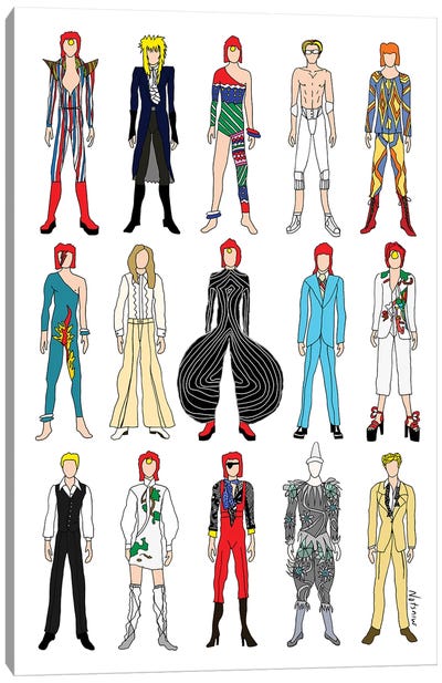 The Many Outfits Of Bowie Canvas Art Print - Eighties Nostalgia Art