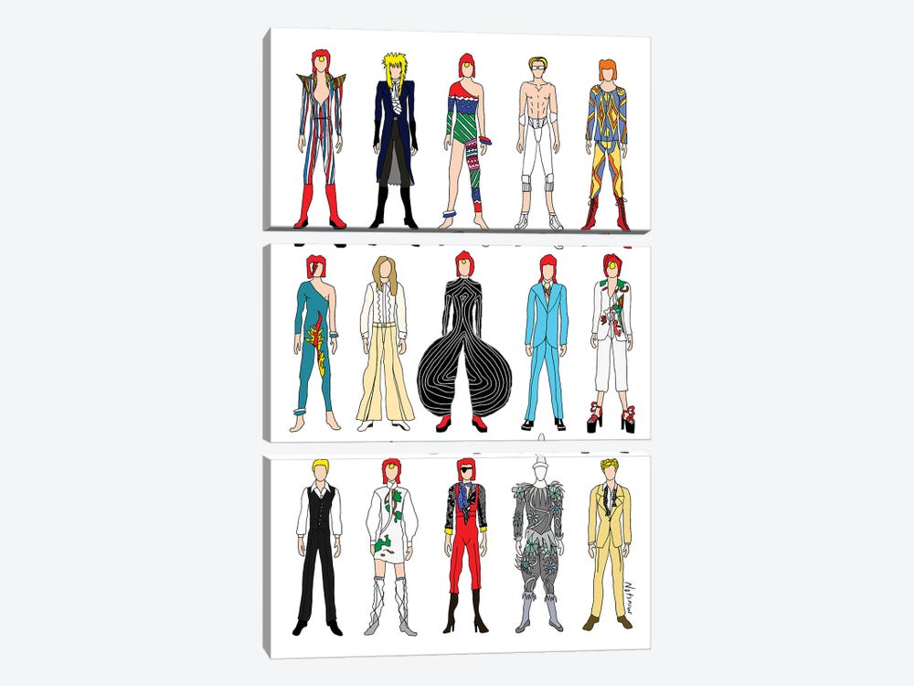 The Many Outfits Of Bowie by Notsniw Art 3-piece Canvas Artwork