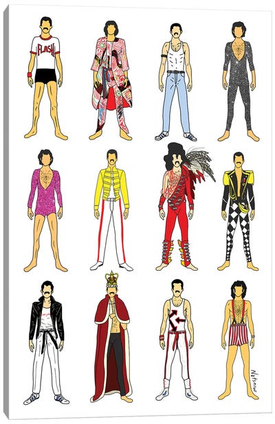 The Many Outfits Of Freddie Canvas Art Print - Notsniw Art