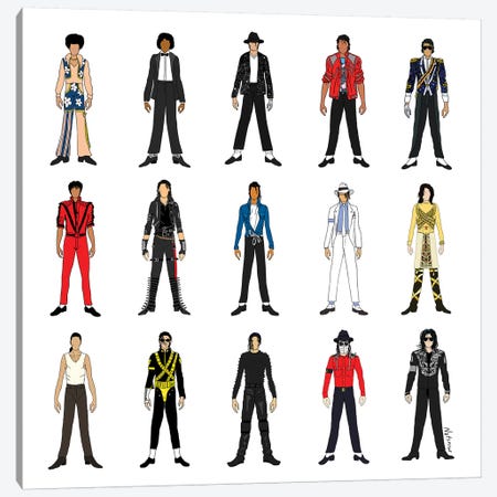 The Many Outfits Of The King Of Pop Canvas Print #NOT41} by Notsniw Art Canvas Artwork