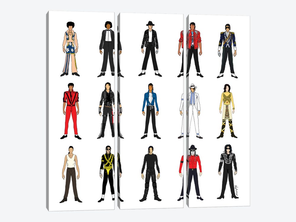 The Many Outfits Of The King Of Pop by Notsniw Art 3-piece Canvas Print