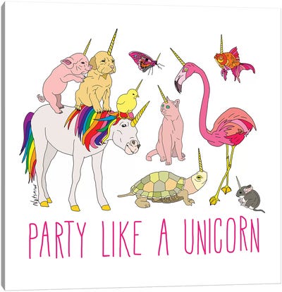 Party Like A Unicorn Canvas Art Print - Flamingo Art