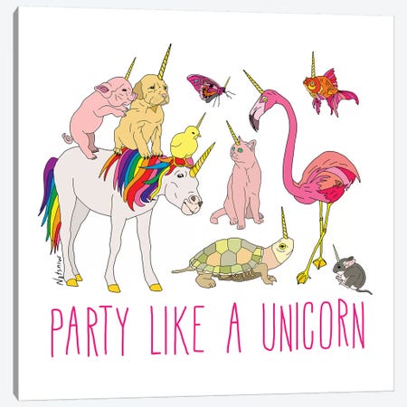Party Like A Unicorn Canvas Print #NOT46} by Notsniw Art Art Print