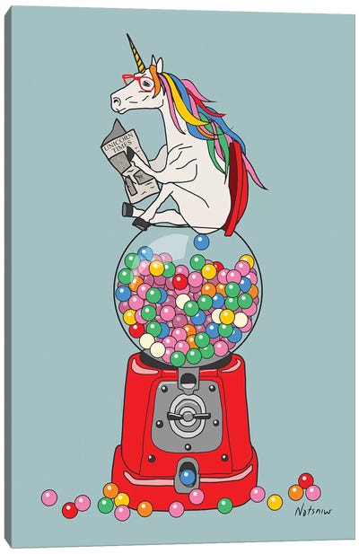 Unicorn Gumball Poop Canvas Art Print - Sweets & Dessert Art