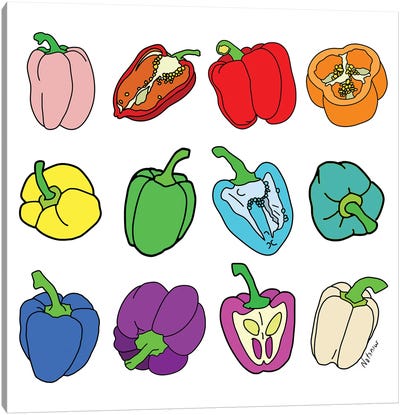 Rainbow Bell Peppers Paprika Canvas Art Print - Vegetable Art