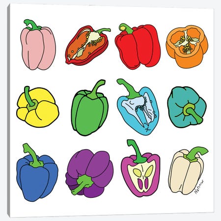 Rainbow Bell Peppers Paprika Canvas Print #NOT73} by Notsniw Art Canvas Print