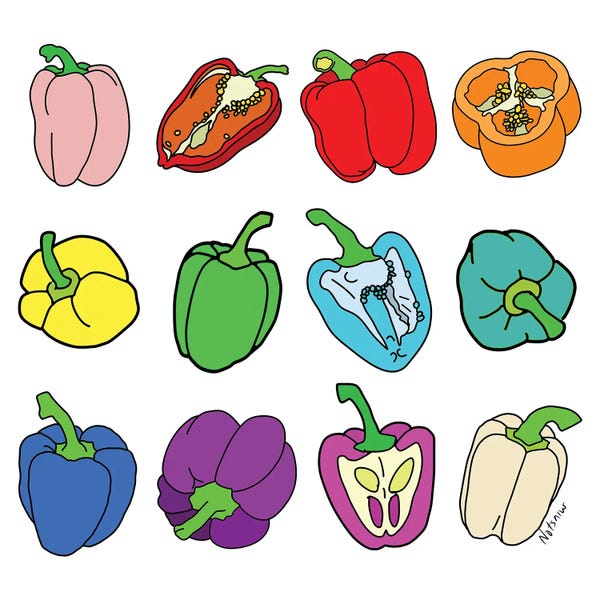 Peppers: Rainbow Bell Peppers Paprika by Notsniw Art
