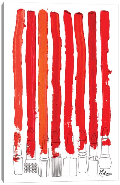 Lipstick Stripes Red Canvas Art Print - Make-Up Art