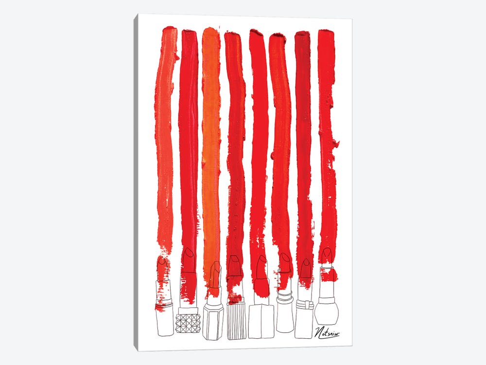 Lipstick Stripes Red by Notsniw Art 1-piece Canvas Wall Art