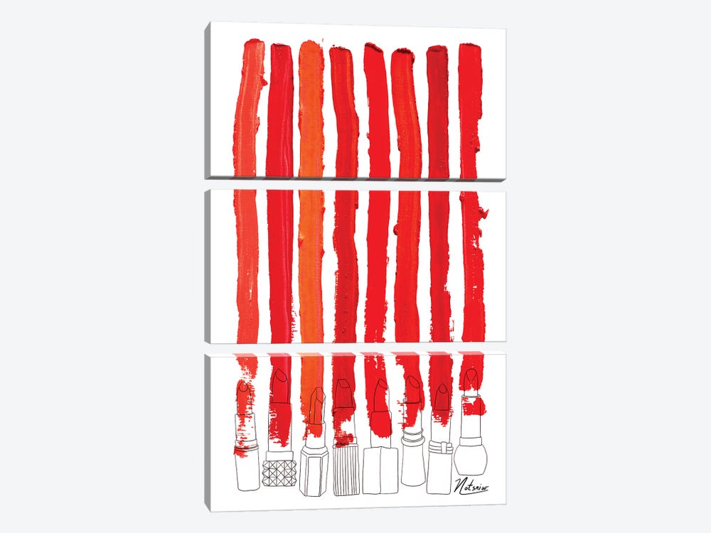 Lipstick Stripes Red by Notsniw Art 3-piece Canvas Art