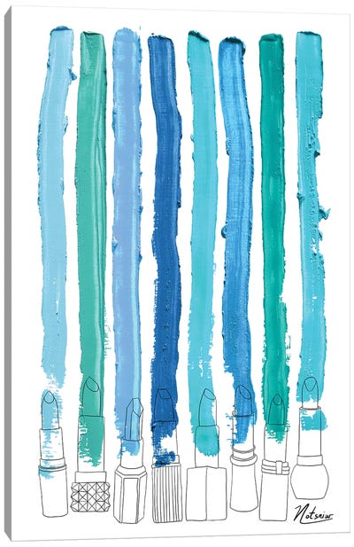 Lipstick Stripes Blue Teal Turquoise Canvas Art Print - Notsniw Art