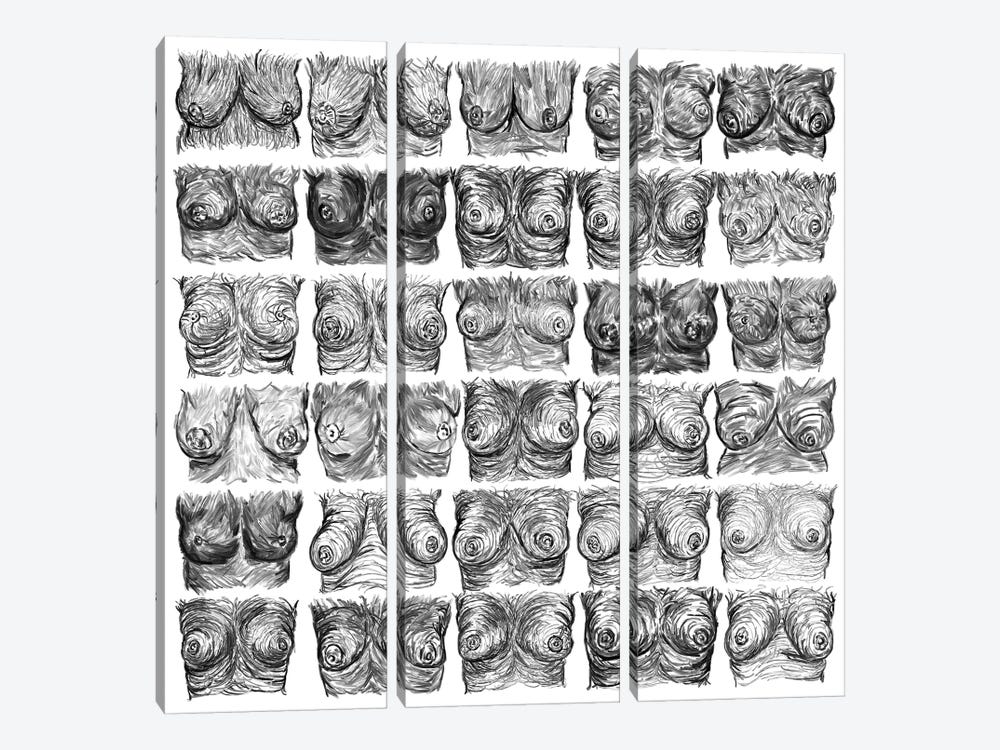 Breasts Ink Black And White by Notsniw Art 3-piece Art Print